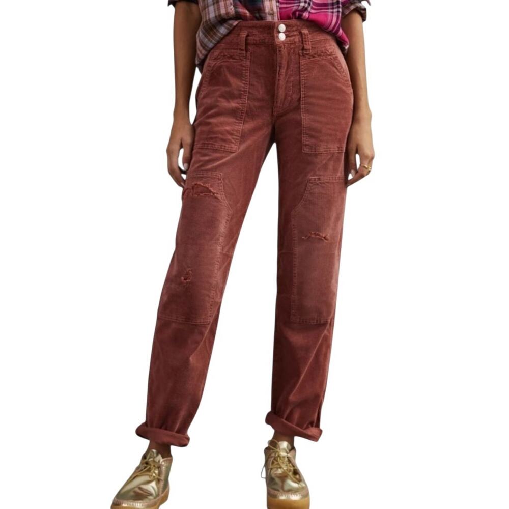Anthropologie Pilcro The Wanderer Corduroy Pants 26 Womens Sedona Red Distressed - Picture 2 of 15